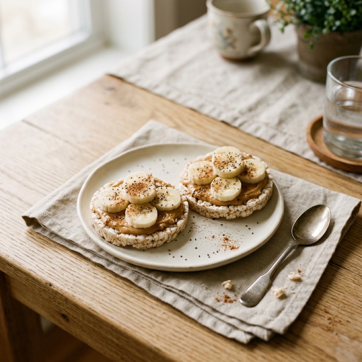 Reiswaffeln mit Erdnussbutter und Banane